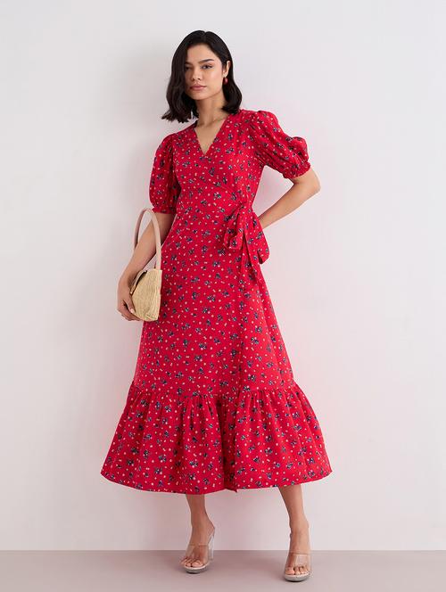 women floral printed puff sleeve tiered dress - 22083515 - Very Small Image - 1