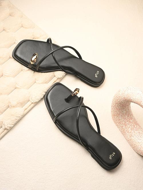 women black slip on one toe flat sandal - 22083538 - Very Small Image - 1