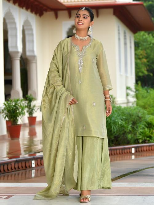 women three quarter sleeve kurta sharara with dupatta set - 22084014 - Very Small Image - 1