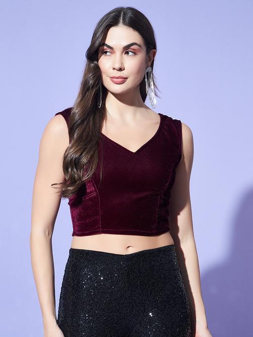 velvet blouse sleeveless v-neck festive wear - 22084029 - Very Small Image - 1