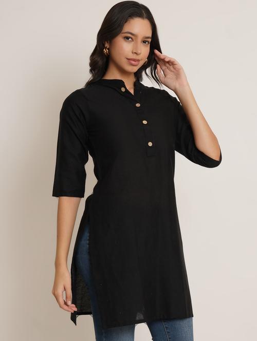 women solid three quarter sleeve straight kurti - 22084063 - Very Small Image - 1