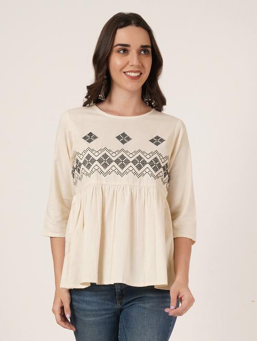 women embroidered three quarter sleeve ethnic top - 22084069 - Very Small Image - 1