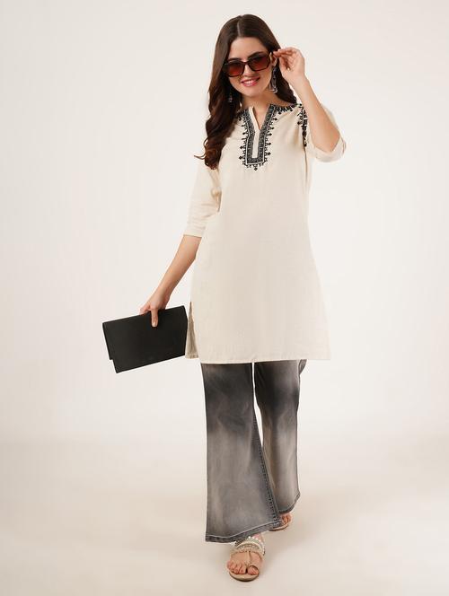 women embroidered three quarter sleeve straight kurti - 22084136 - Very Small Image - 1
