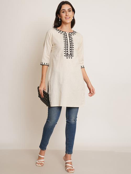 women embroidered three quarter sleeve straight kurti - 22084141 - Very Small Image - 1