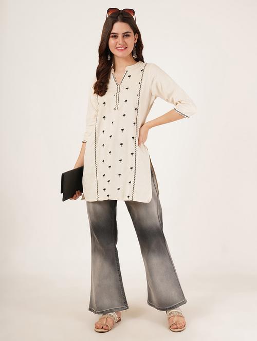 women embroidered three quarter sleeve straight kurti - 22084145 - Very Small Image - 1