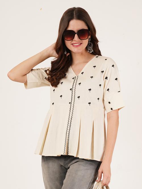 women solid with work short sleeve ethnic top - 22084163 - Very Small Image - 1