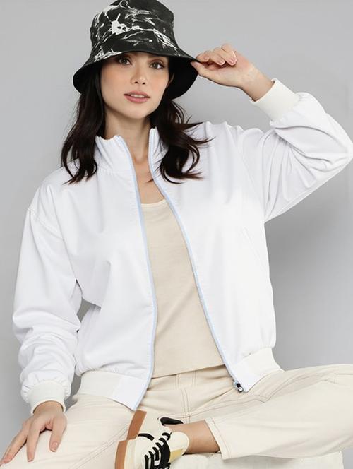 women white solid long sleeve bomber jacket - 22084553 - Very Small Image - 1