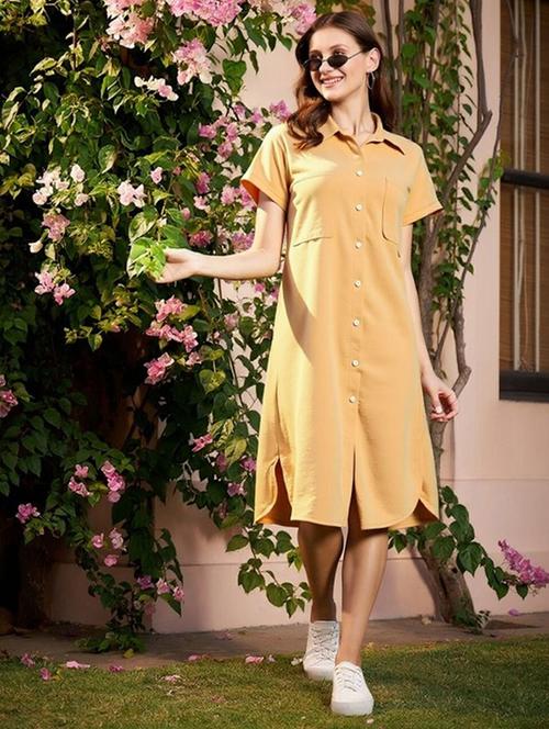 women solid short sleeve collared shirt dress - 22084575 - Very Small Image - 1