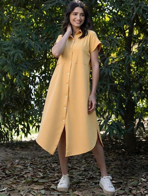 women solid short sleeve collared shirt dress - 22084576 - Very Small Image - 1