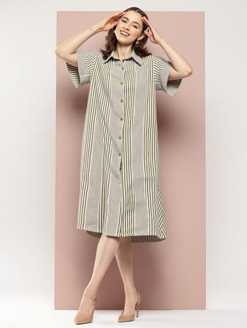 women striped short sleeve collared shirt dress - 22084582 - Very Small Image - 1