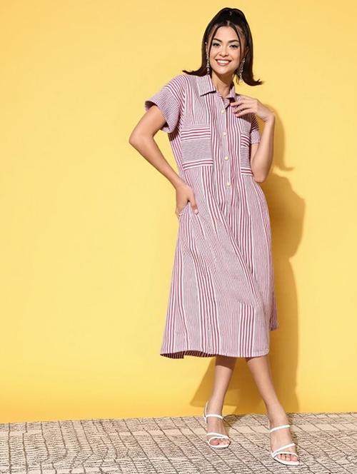 women striped short sleeve collared shirt dress - 22084583 - Very Small Image - 1