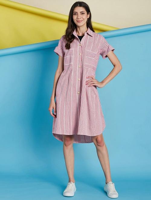 women striped short sleeve collared shirt dress - 22084585 - Very Small Image - 1