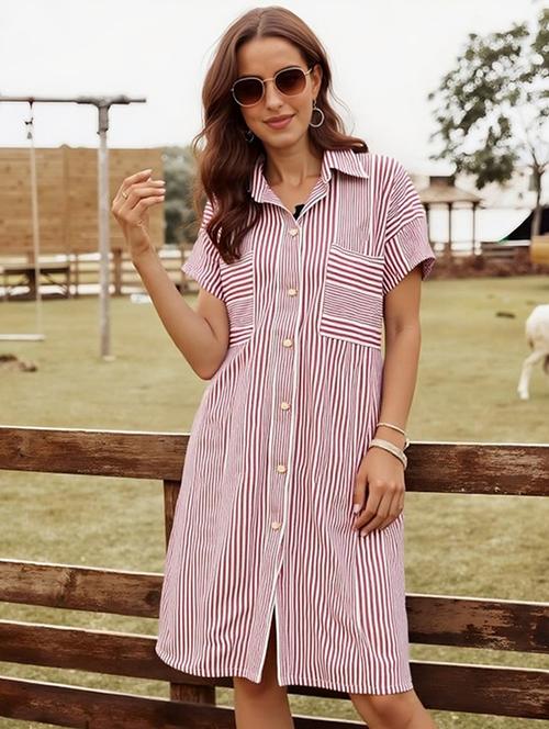 women striped short sleeve collared shirt dress - 22084589 - Very Small Image - 1