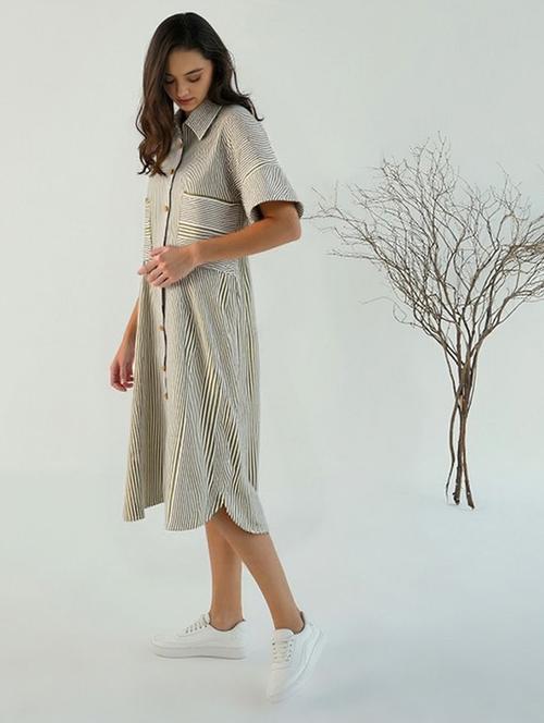 women striped short sleeve collared shirt dress - 22084590 - Very Small Image - 1