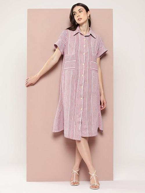 women striped short sleeve collared shirt dress - 22084597 - Very Small Image - 1