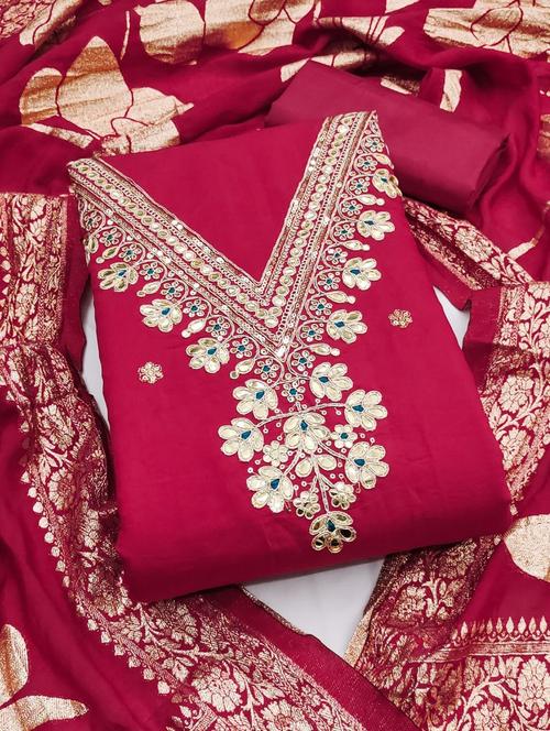 women solid with work unstitched suit set - 22084775 - Very Small Image - 1