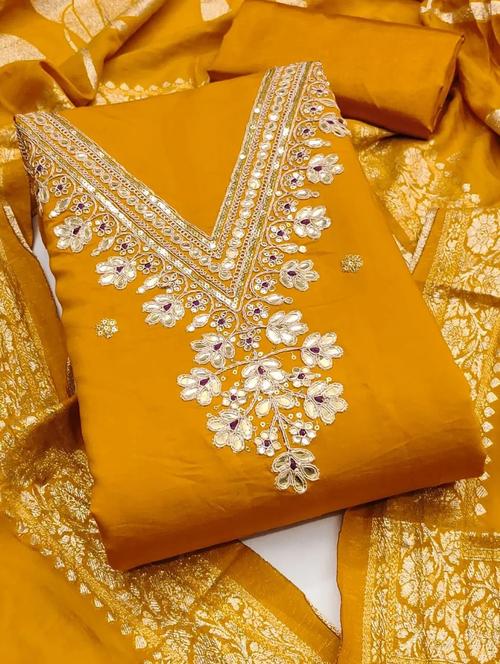 women solid with work unstitched suit set - 22084776 - Very Small Image - 1