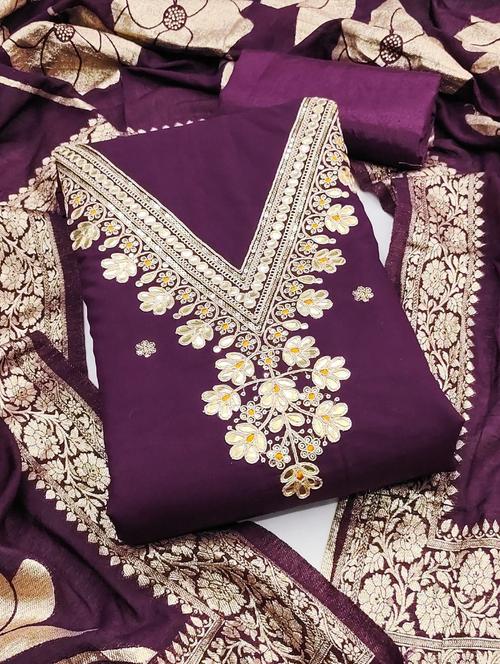 women solid with work unstitched suit set - 22084778 - Very Small Image - 1