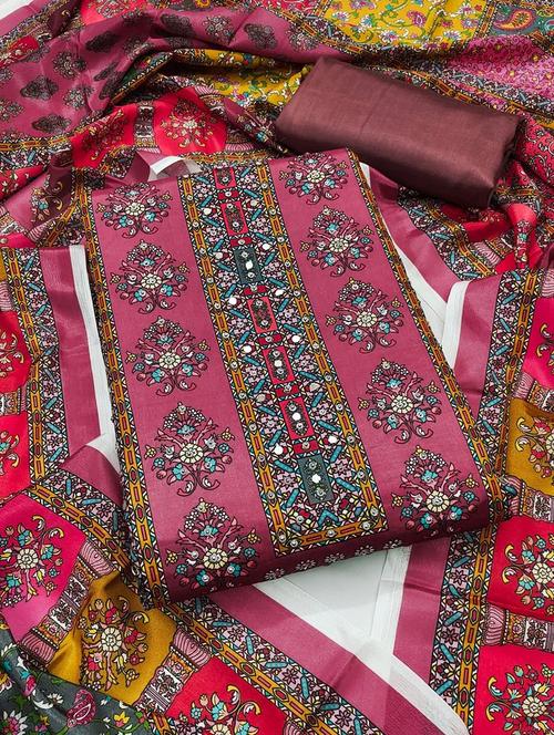 women printed embroidered unstitched suit set - 22084787 - Very Small Image - 1