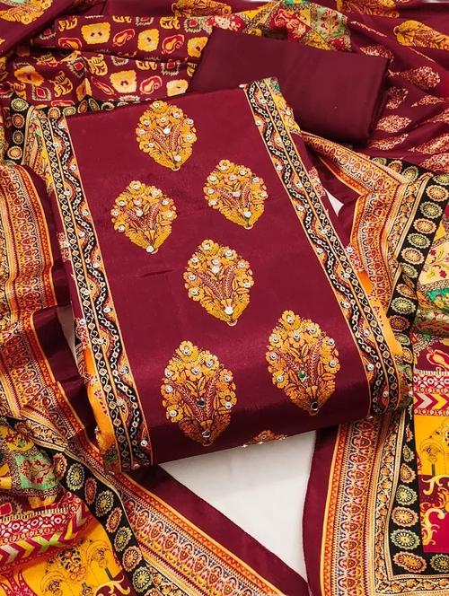 women printed embroidered unstitched suit set - 22084792 - Very Small Image - 1
