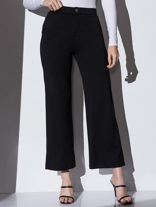 globus women black mid-rise solid wide leg formal trousers - 22085195 - Very Small Image - 1