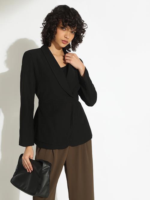 women solid long sleeve double breasted blazer - 22086234 - Very Small Image - 1