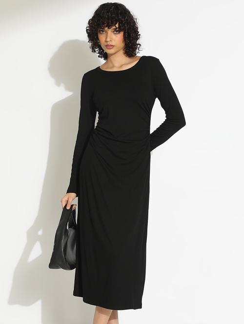 women black solid long sleeve a-line dress - 22086280 - Very Small Image - 1