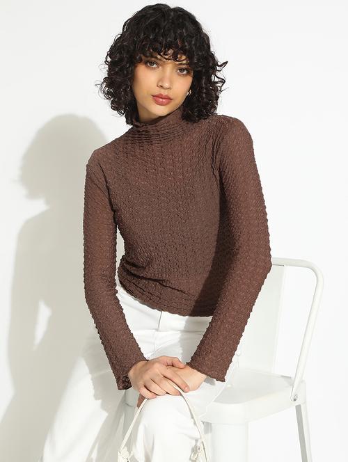 women brown solid long sleeve mock neck top - 22086334 - Very Small Image - 1