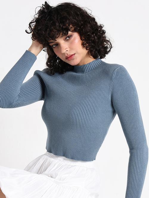 women self designed long sleeve crop pullover - 22086364 - Very Small Image - 1