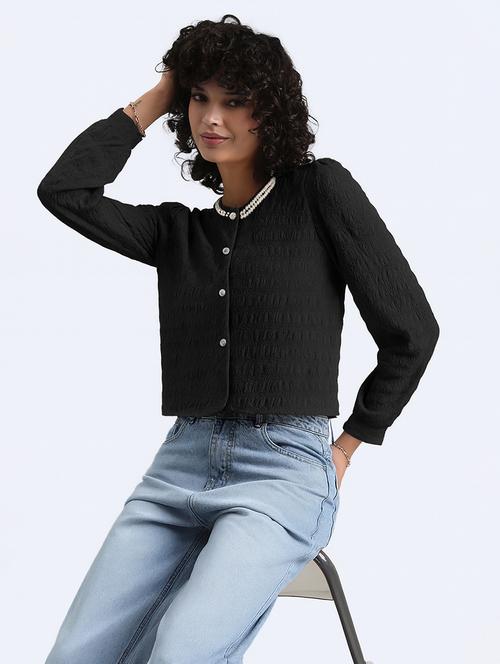 women embellished long sleeev crop top - 22086372 - Very Small Image - 1