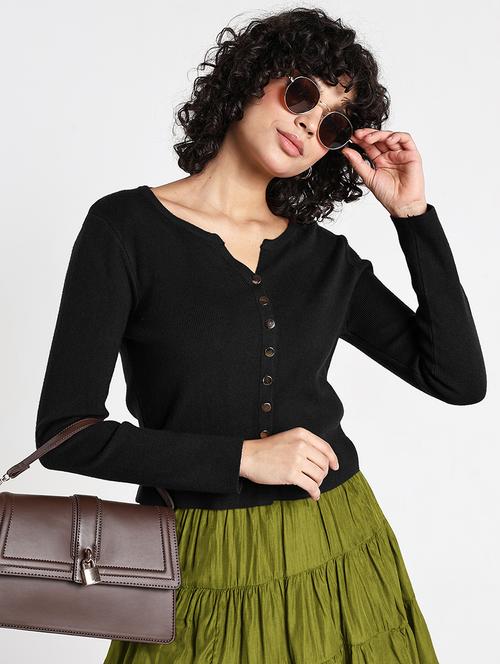 women black solid long sleeve regular top - 22086376 - Very Small Image - 1