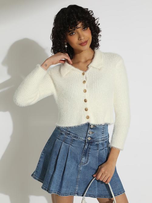 women solid long sleeve cropped  cardigan - 22086383 - Very Small Image - 1