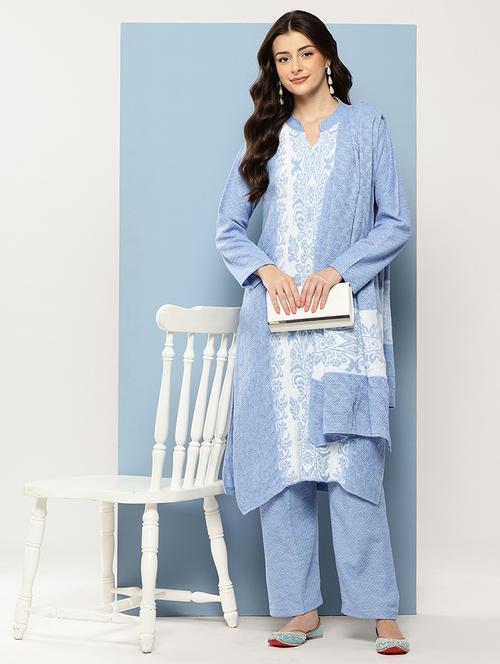 women self design long sleeve kurta pant with dupatta set - 22086505 - Very Small Image - 1