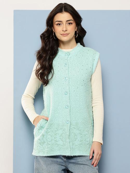 women self designed sleeveless cardigan - 22086532 - Very Small Image - 1