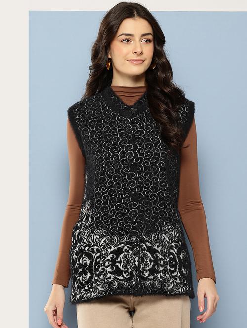 women self designed sleeveless cardigan - 22086533 - Very Small Image - 1