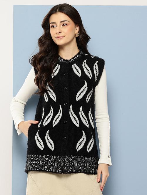 women self designed sleeveless cardigan - 22086546 - Very Small Image - 1