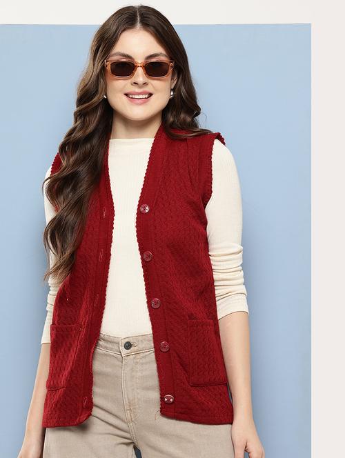 women self designed sleeveless cardigan - 22086552 - Very Small Image - 1