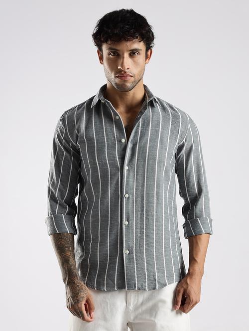 men striped long sleeve slim fit casual shirt - 22086634 - Very Small Image - 1