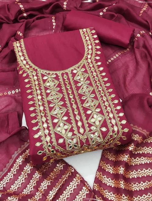 women solid wiith work embroidered unstitched suit set - 22086675 - Very Small Image - 1