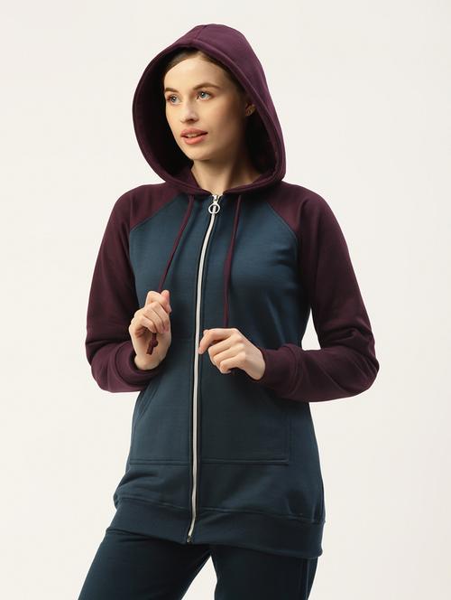 women color blocked long sleeve hooded sweatshirt - 22086918 - Very Small Image - 1