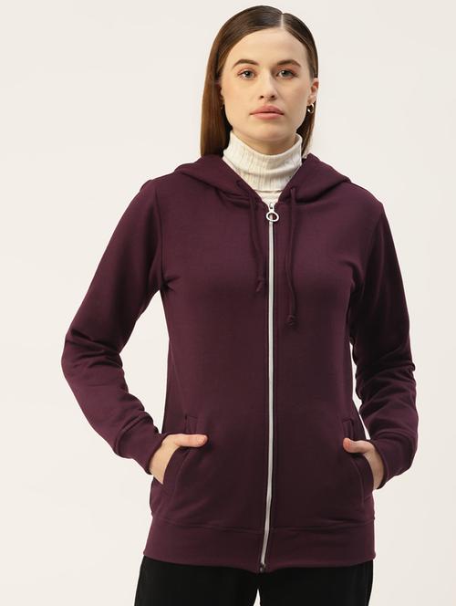 women solid long sleeve hooded sweatshirt - 22086941 - Very Small Image - 1
