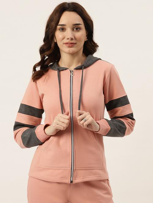 women color blocked long sleeve hooded sweatshirt - 22086966 - Very Small Image - 1