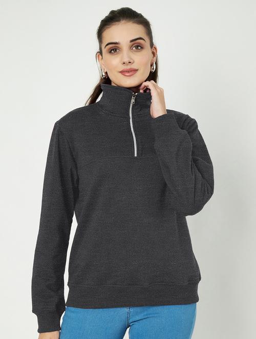 women solid long sleeve stand collar sweatshirt - 22086984 - Very Small Image - 1