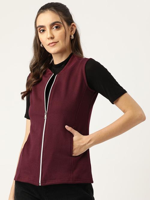 women solid sleeveless jacket - 22087079 - Very Small Image - 1