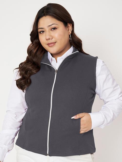 women plus size solid sleeveless jacket - 22087093 - Very Small Image - 1