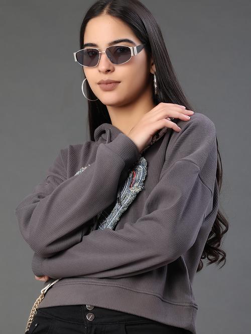 women solid with work long sleeve hooded sweatshirt - 22087872 - Very Small Image - 1