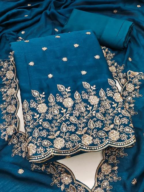 women solid wiith work embroidered unstitched suit set - 22088022 - Very Small Image - 1