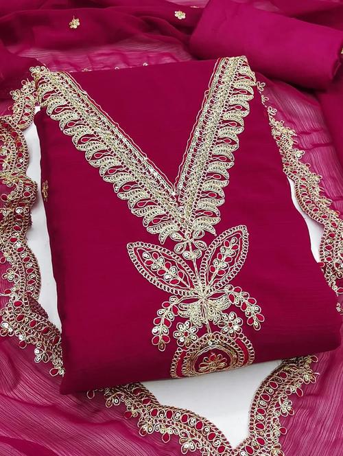 women solid with work embroidered unstitched suit set - 22088077 - Very Small Image - 1