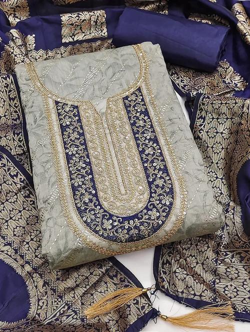 women self design embroidered unstitched suit set - 22088100 - Very Small Image - 1