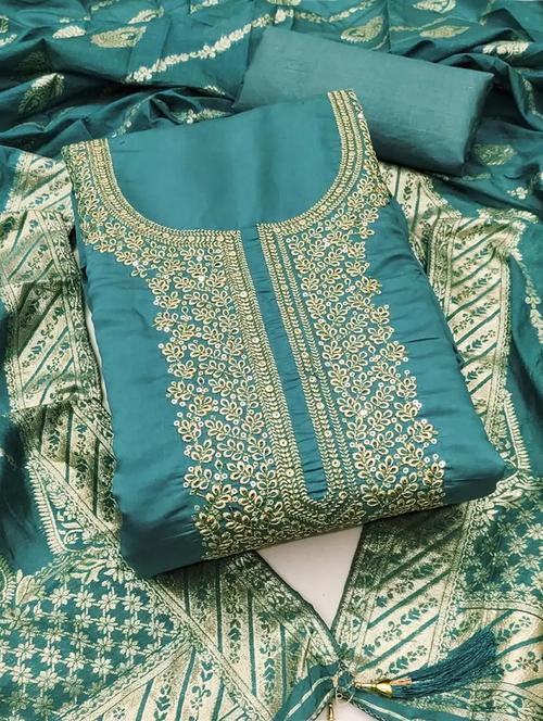 women solid with work embroidered unstitched suit set - 22088118 - Very Small Image - 1